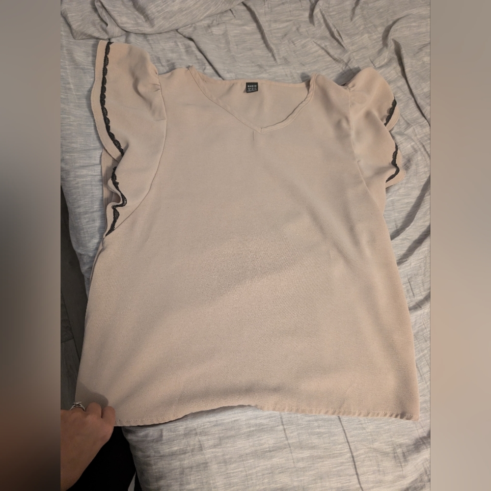 SHEIN Cream Ruffle Sleeve Blouse